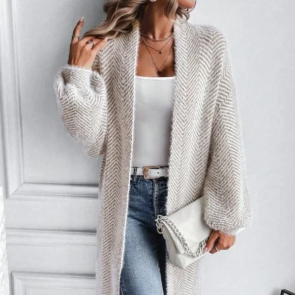 Khaki Casual Womens Drop Shoulder Open Front Cardigan - Picture 4 of 5